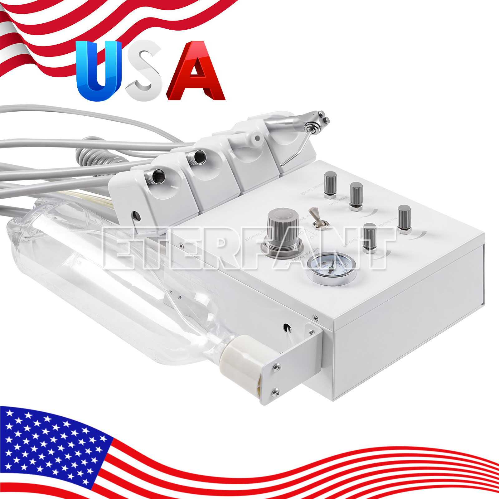 ETERFANT Portable Dental Turbine Unit Work with Air Compressor 4H+3 Way Syringe