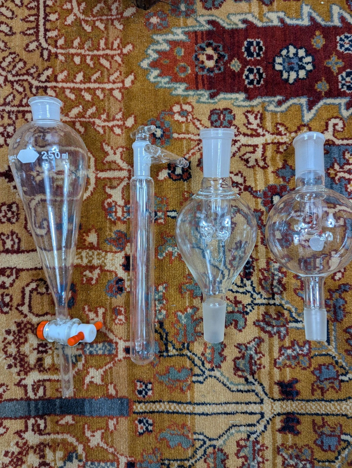Lot 4 Chemistry Lab Glass Flow Cylinder Separatory Funnel Bump Trap Evaporator