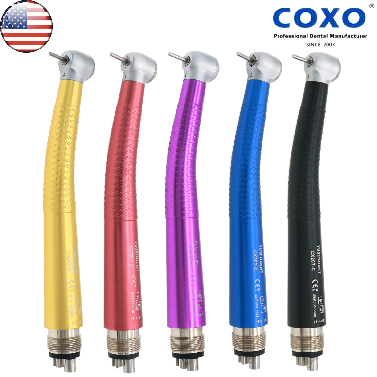 US COXO CX207-C Dental High Speed Air Turbine Handpiece 4 Holes Colorful