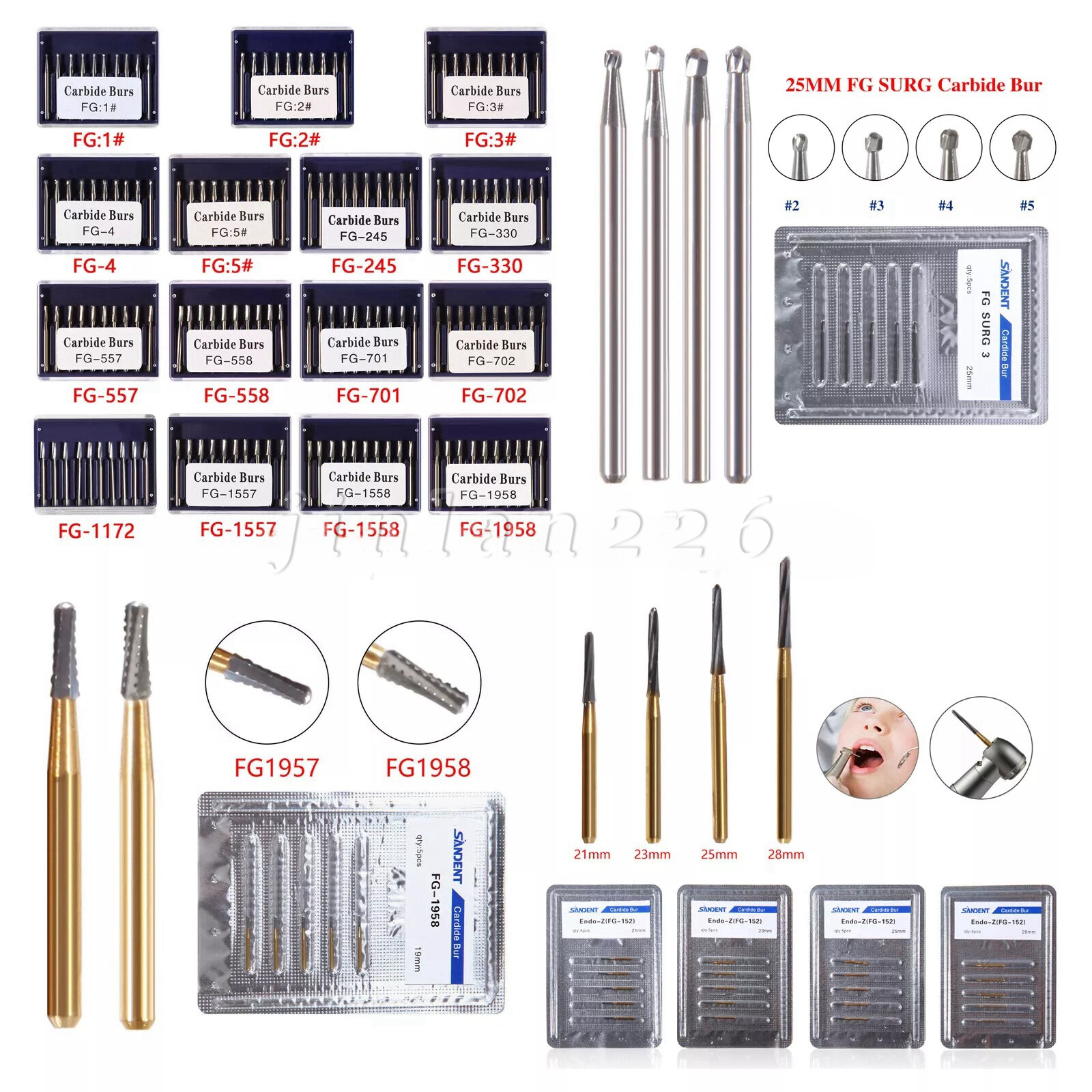 10-100Pcs Dental Carbide Burs for High Speed Handpiece Round Cone Bur Diamond FG