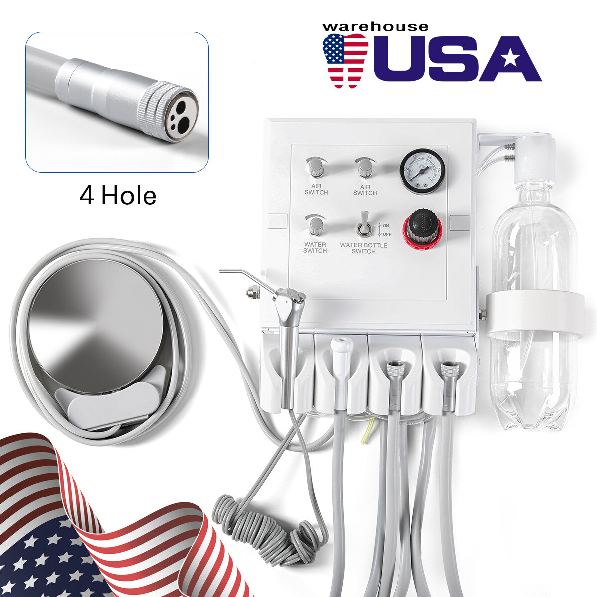 Portable Dental Turbine Unit Air Compressor/High&Low Speed Handpiece Kit 2/4Hole