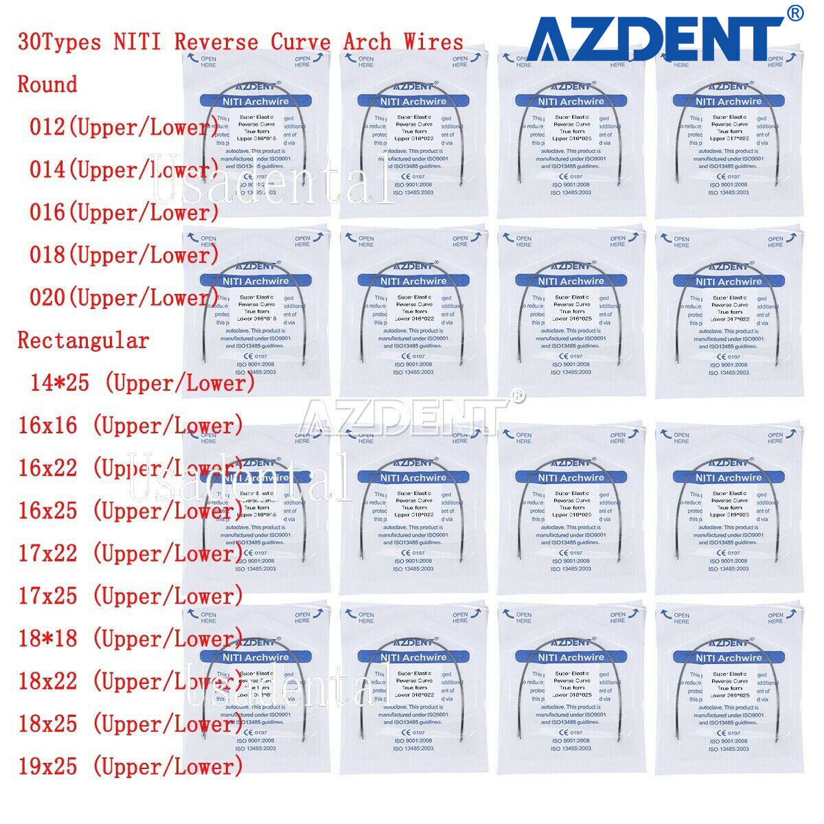30Type Dental Ortho Super Elastic NITI Arch Wire Reverse Curve Round/Rectangular