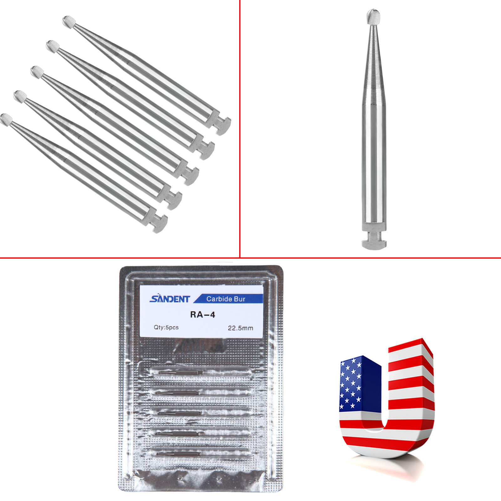 SANDENT Dental Round Carbide Bur for Slow Speed Latch RA4 5pcs/pack