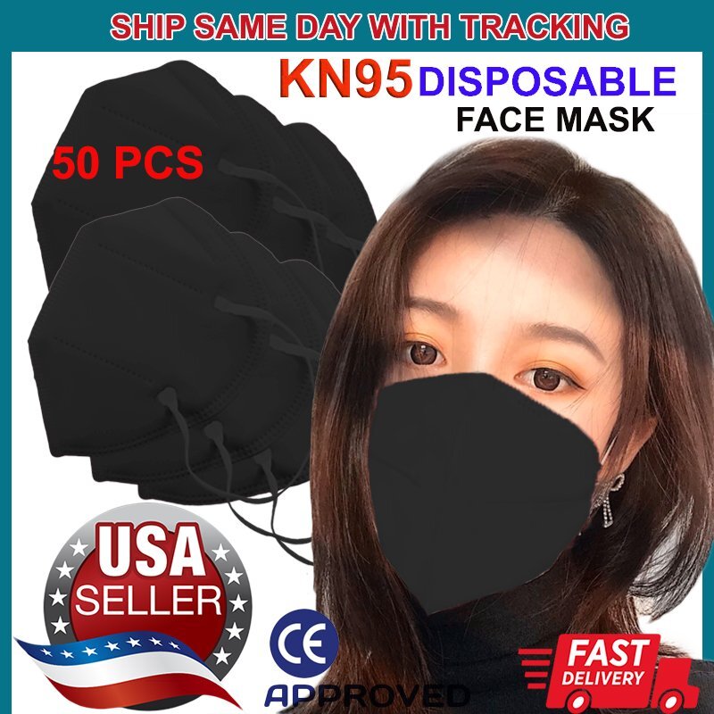 X50 PCS KN95 Face Mask Disposable Protective Respirator Mouth Non Medical BLACK