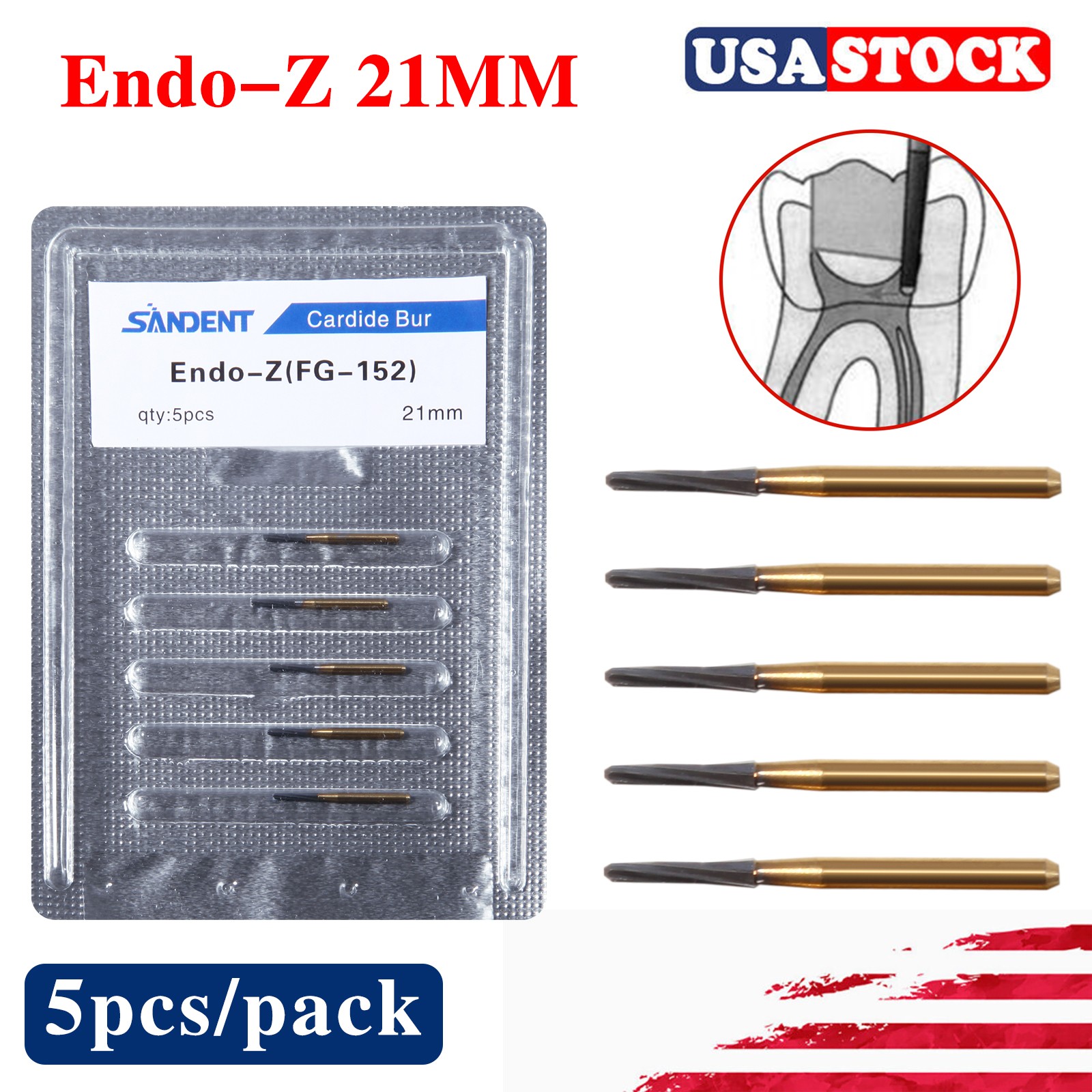 5pcs Dental Endodontic bur Tungsten Carbide Burs FG Endo-Z 152 21/25/28/31mm