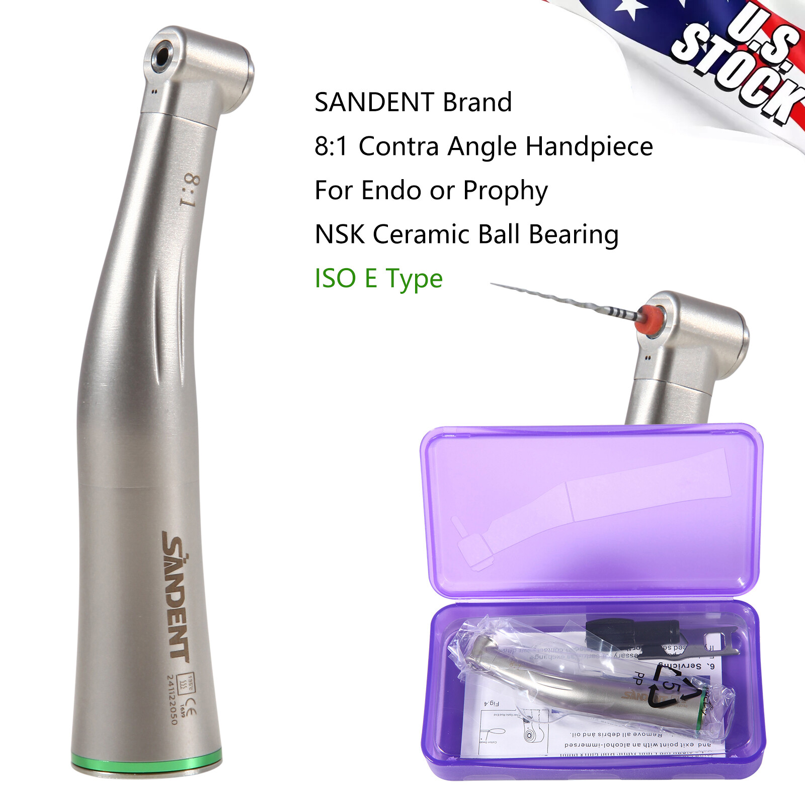 SANDENT Dental 8:1 Endodontic Handpiece Contra Angle Fit Kav NSK SybronEndo