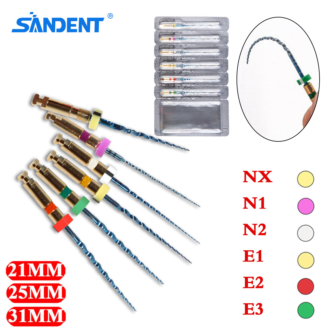6pcs 21mm/25mm/31mm Dental Endo Root Canal Rotary NiTi File