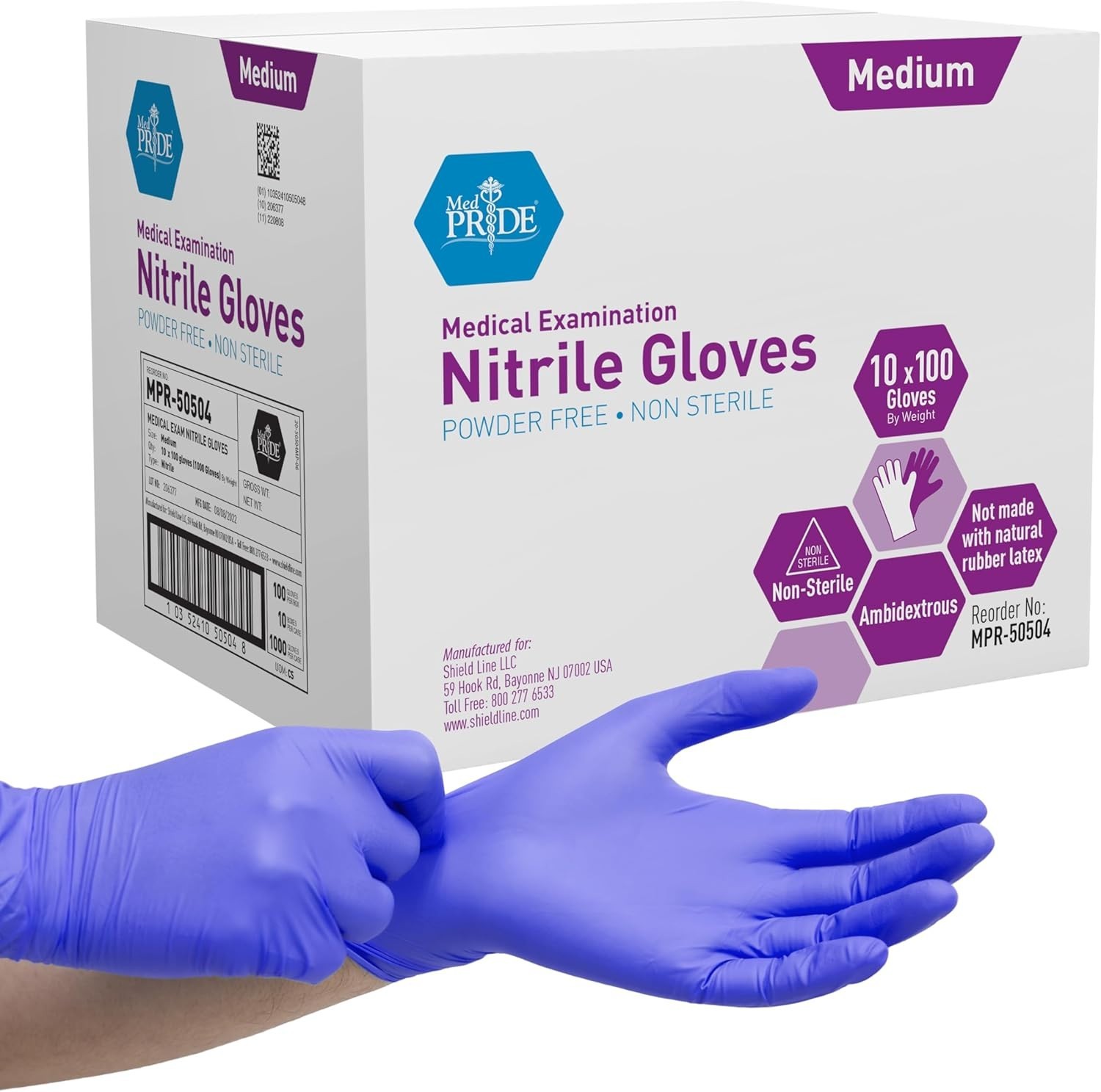 Med Pride Nitrile Exam Gloves 10 Packs of 100 | Powder-Free Latex-Free