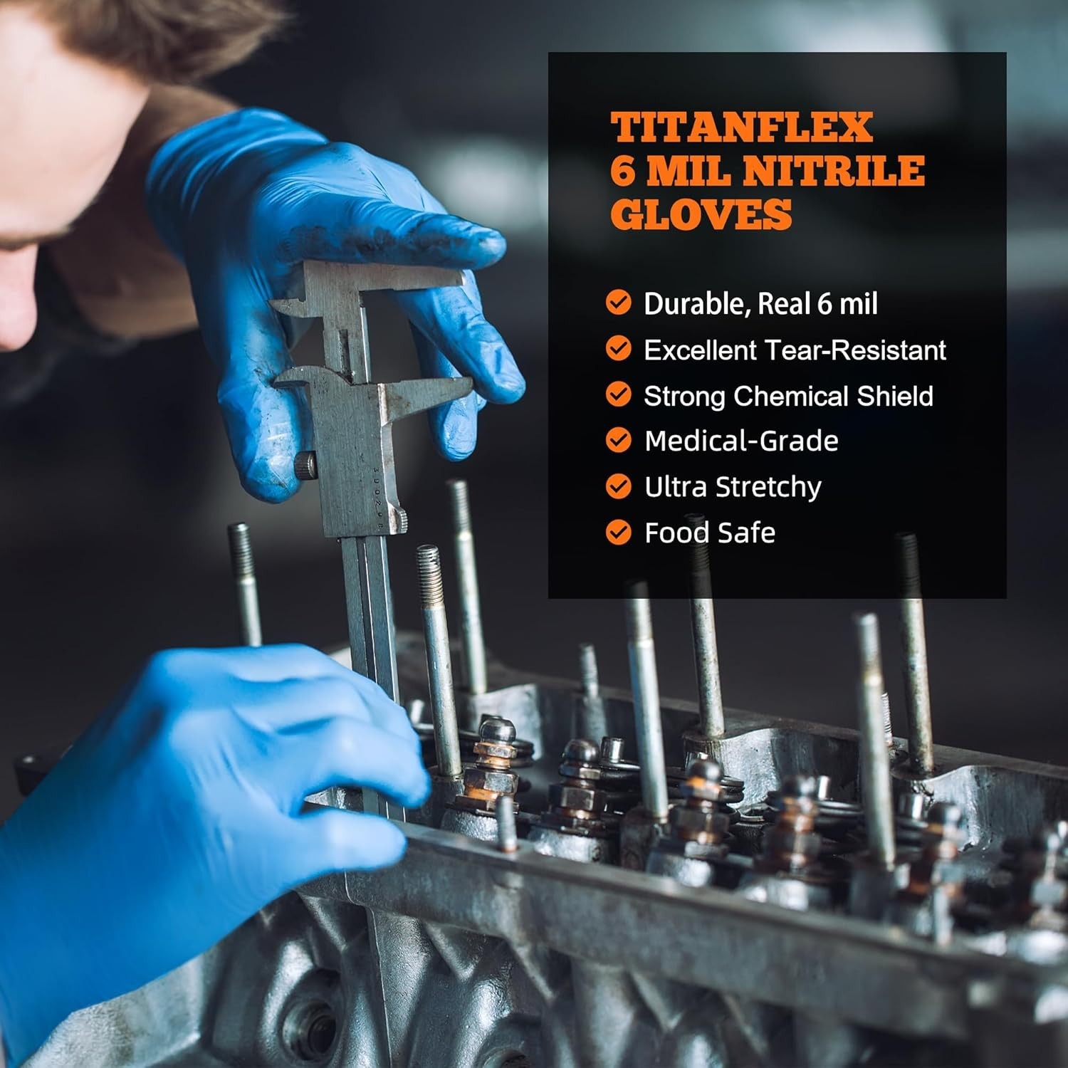 Nitrile Exam Gloves, Blue, 6-mil, Heavy Duty Nitrile Gloves, Mechanic Disposa…