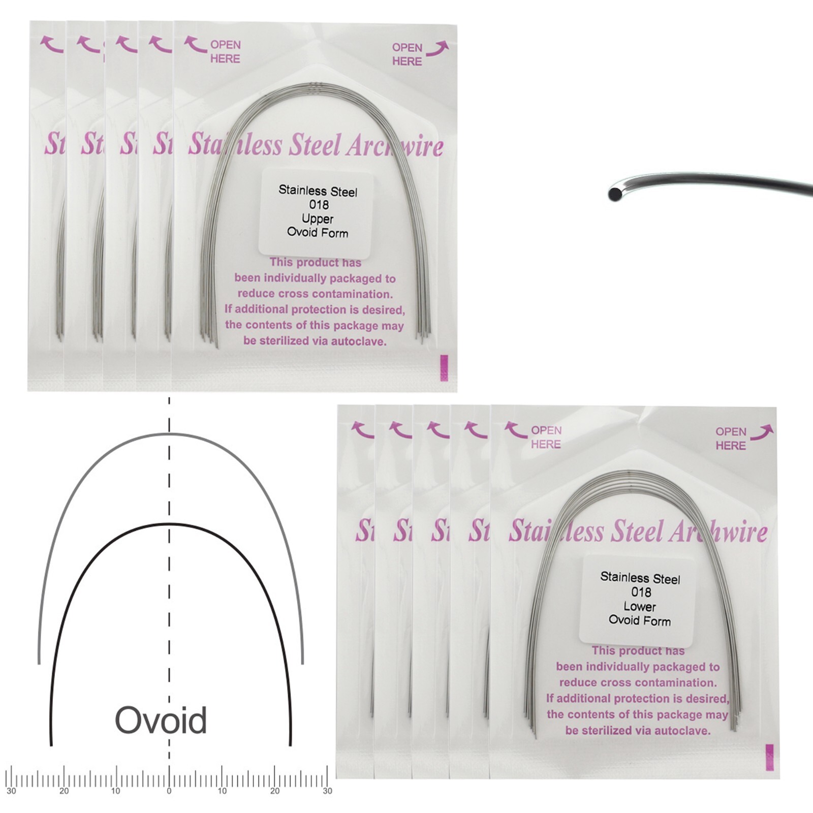 100pcs Dental Orthodontic Arch Wire Stainless Steel Ovoid Form Archwires Round