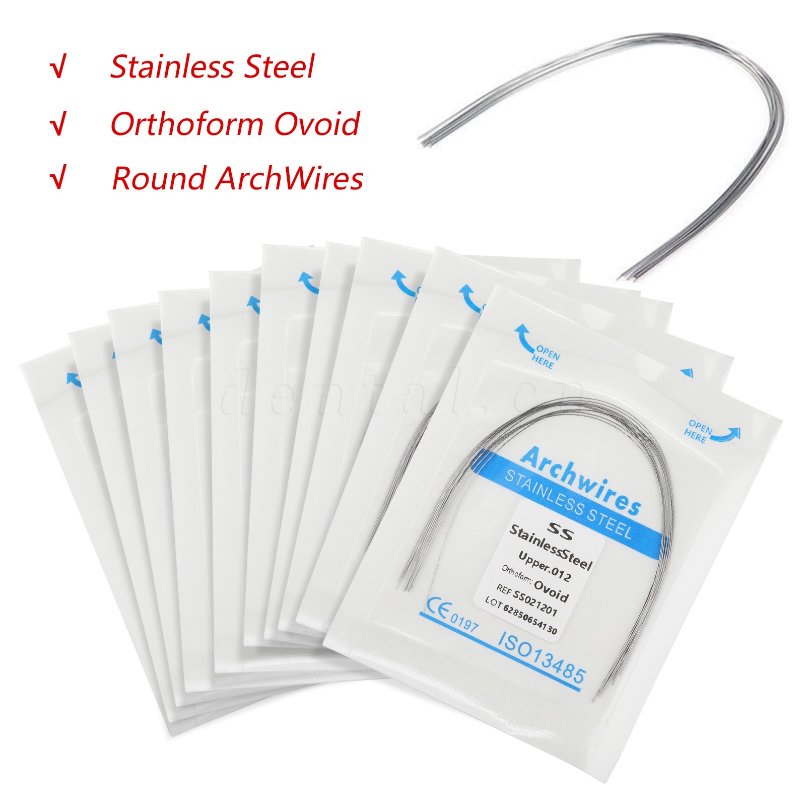 100Packs Dental Orthodontic Arch Wire NiTi Stainless Steel Ovoid Round