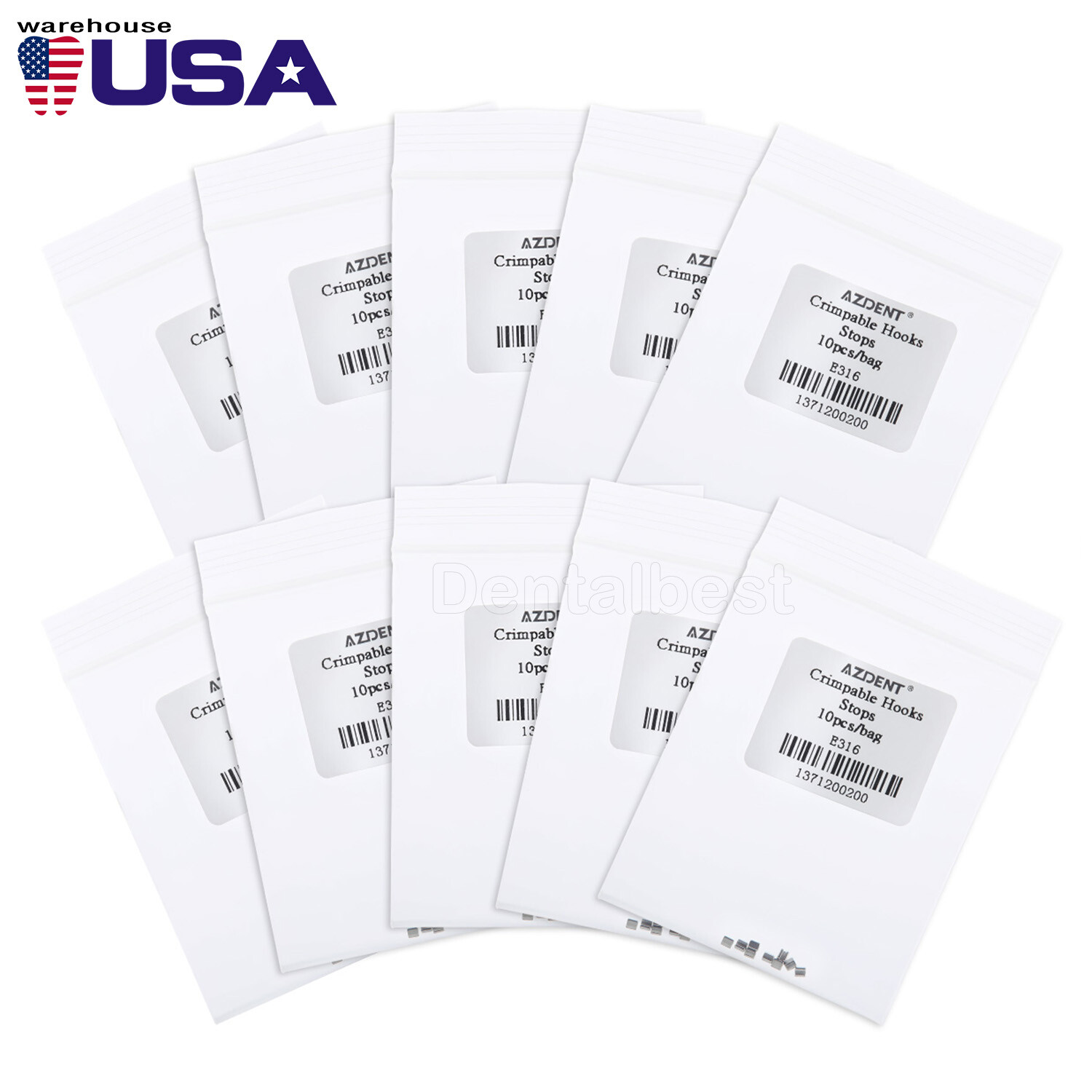 AZDENT Dental Orthodontic Crimpable Hook Stops Type Fixed on Arch Wires 10pcs/pk