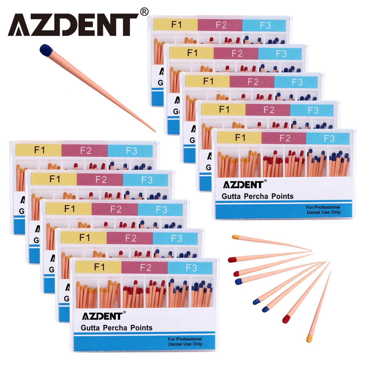 AZDENT Dental Endo Root Canal Obturating Gutta Percha Points Taper F1 F2 F3