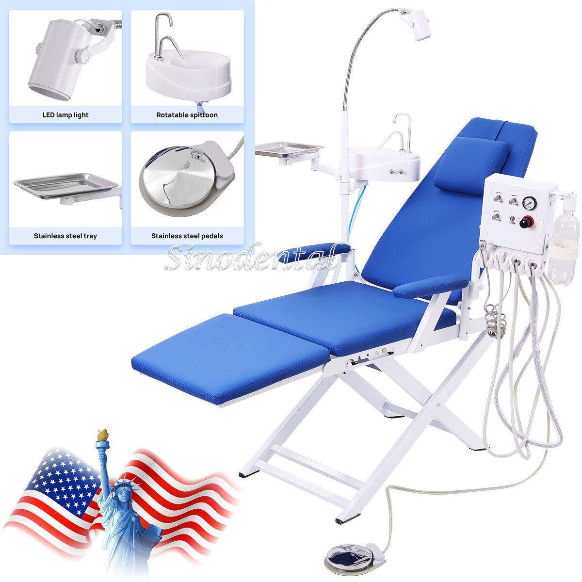 Dental Portable Mobile Chair Air Turbine Unit 4 Hole Rechargeable LED Light Tray