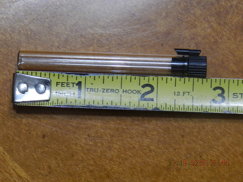 Lot of 12 GLASS tube like container w/blk stopper for samples, perfume, travel