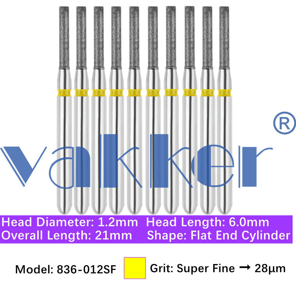 10pc/pk Dental FG Diamond Burs High Speed Flat/Round End Cylinder Polishing Burs