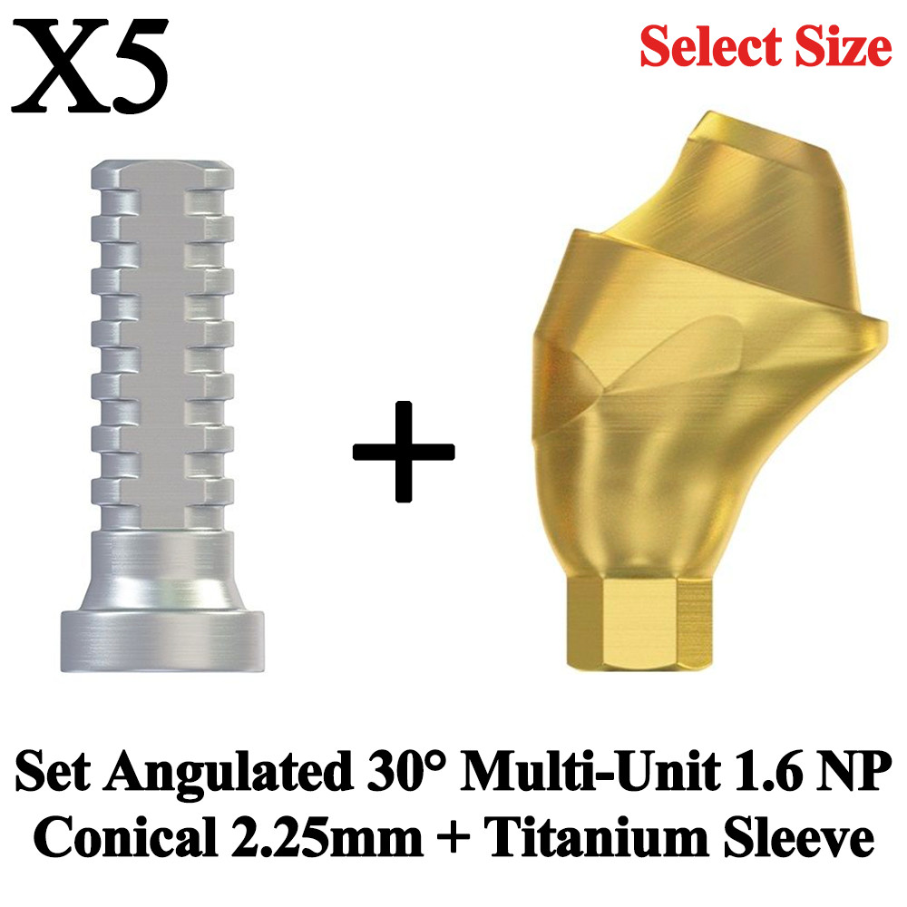 5x Set Dental Angulated 30° Multi-Unit 1.6 NP Conical 2.25mm + Titanium Sleeve