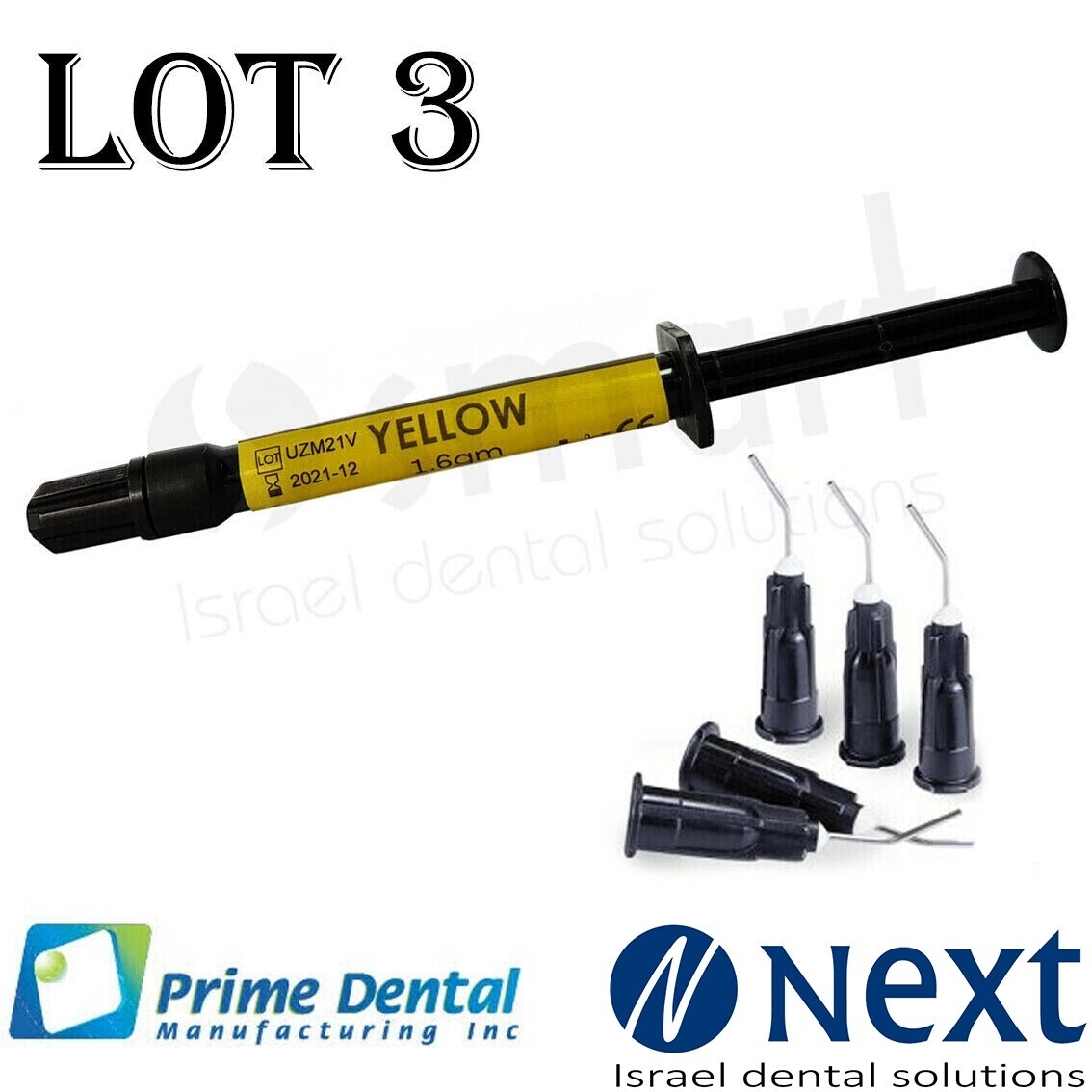 LOTx3 Dental Parafil composite visible flow light cure stain syringe 1.6g Yellow