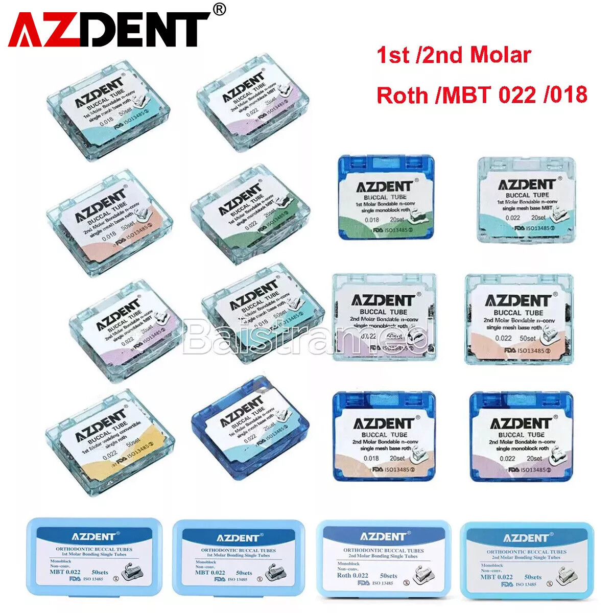 AZDENT Dental Ortho Buccal Tube 1st 2nd Molar Roth/MBT 022 018 Bondable Non-Conv