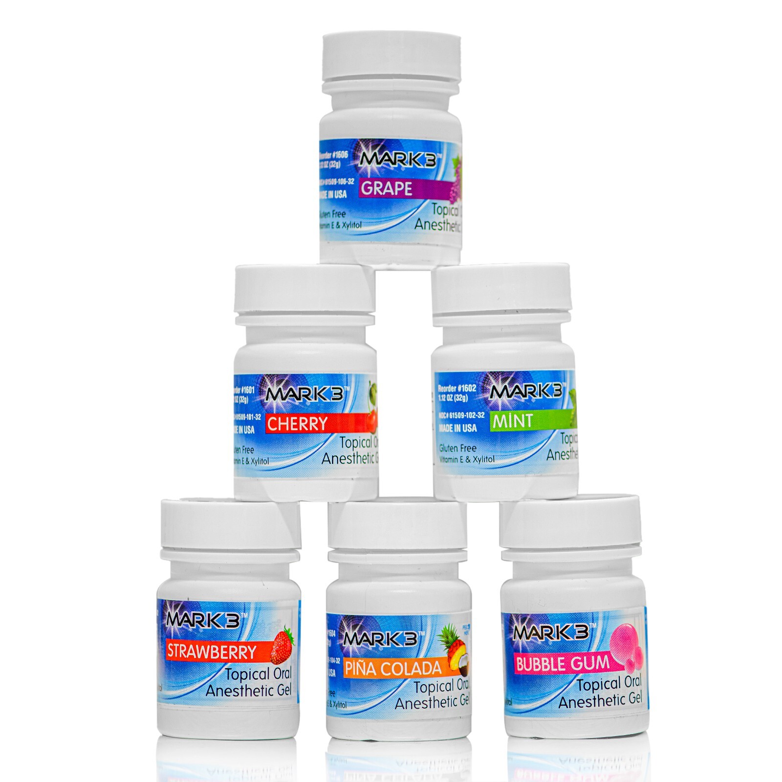 10 Dental Topical Bottles Mark3 Anesthetic Gel 20% Benzocaine 1OZ Jar -6 Flavors