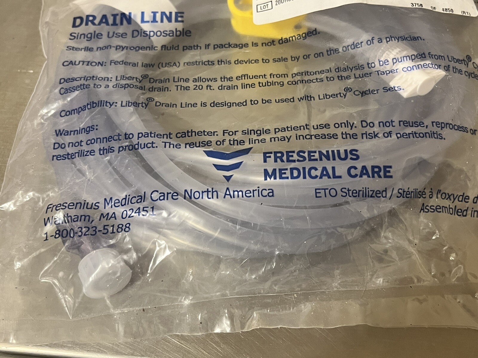 New in package LIBERTY UNITED DRAIN LINE WITH STAY SAFE SINGLE USE DISPOSABLE