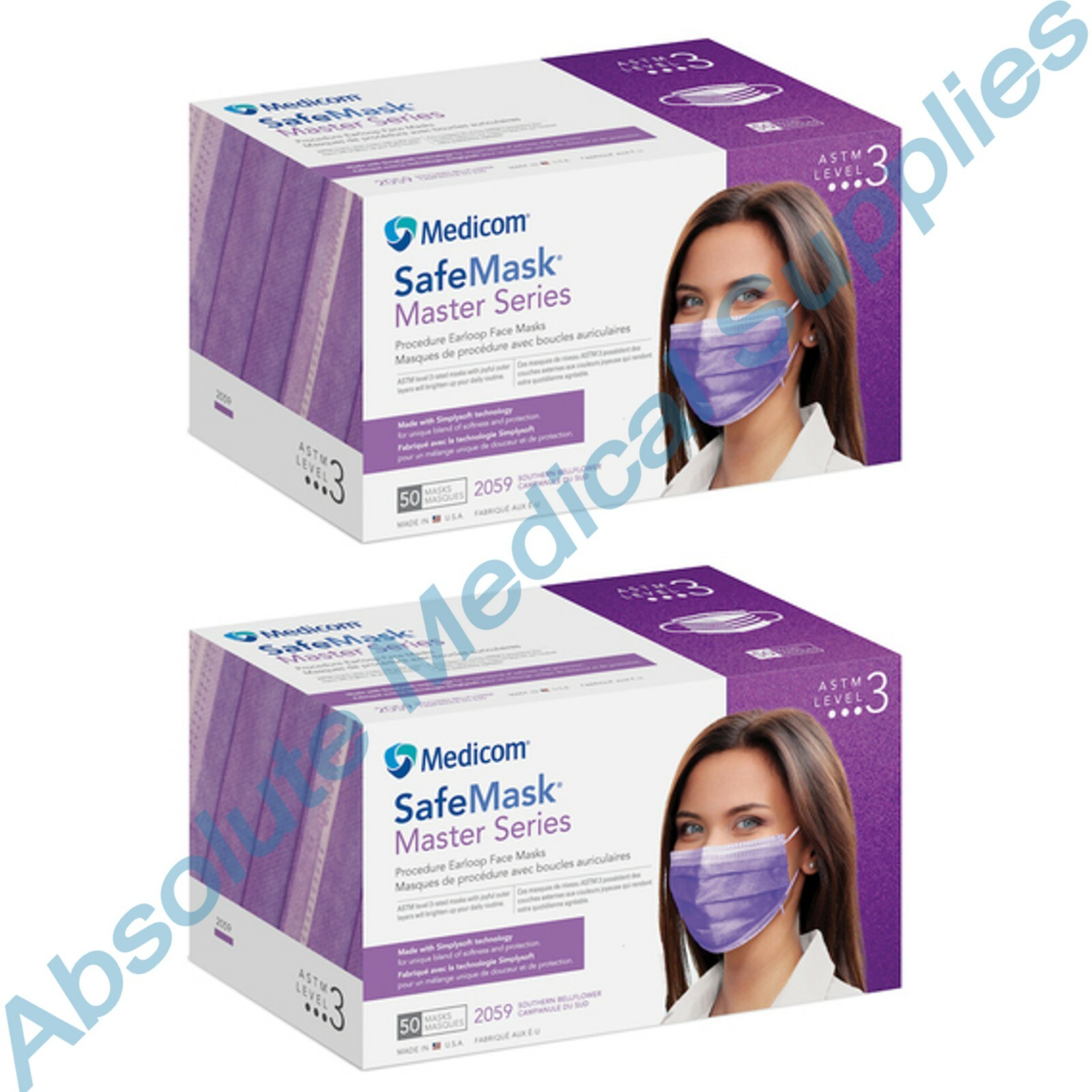 *100-Pack* Medicom SafeMask Master Series Earloop ASTM Level 3 Face Mask 2059