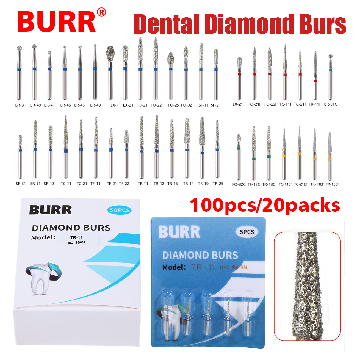 5pcs Fresas dentales de diamante redondas para pieza de mano alta velocida 1.6mm