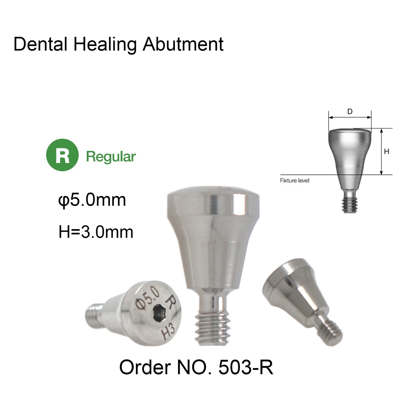 Hiossen ET Regular Ø5.0mm Implant Healing Abutment Cap RP Platform 3/4/5/7/9mm H