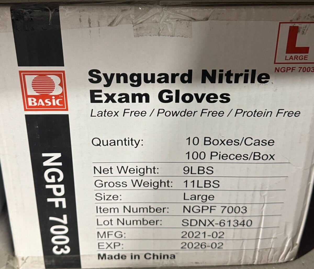 Synguard Nitrile Exam Gloves NGPF 7003, Size L, (BOX OF 1000)