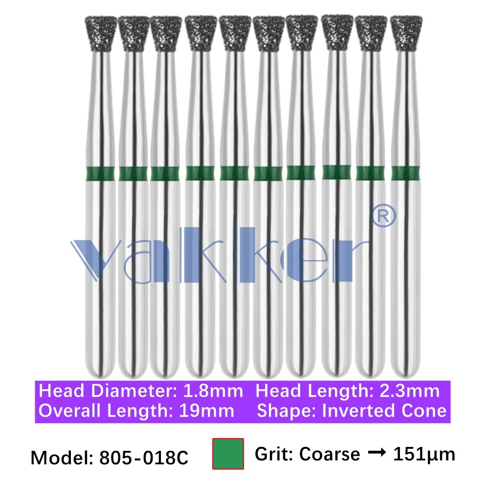 10/Pk Dental FG Diamond Burs Inverted Cone Burs 805-018C Coarse Grit High Speed