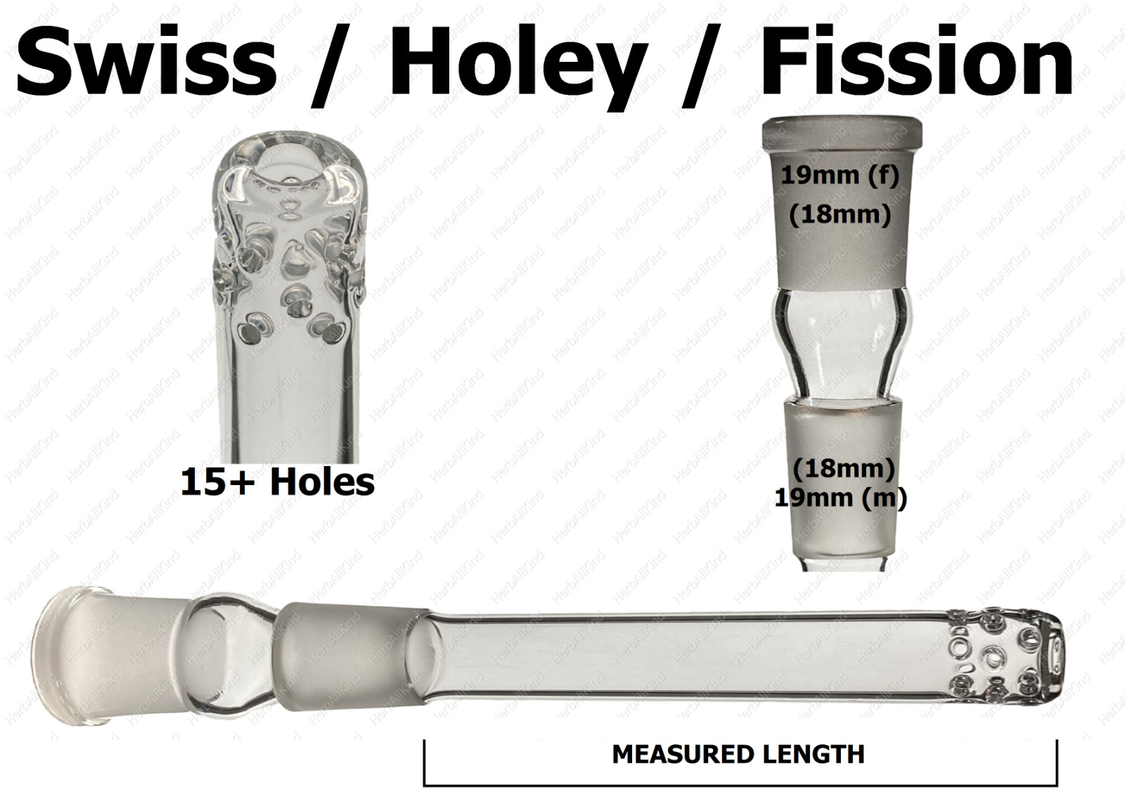 18mm MALE to 18mm FEMALE (19mm to 19mm) Swiss Fission Holey Glass Downstem 2-7.5