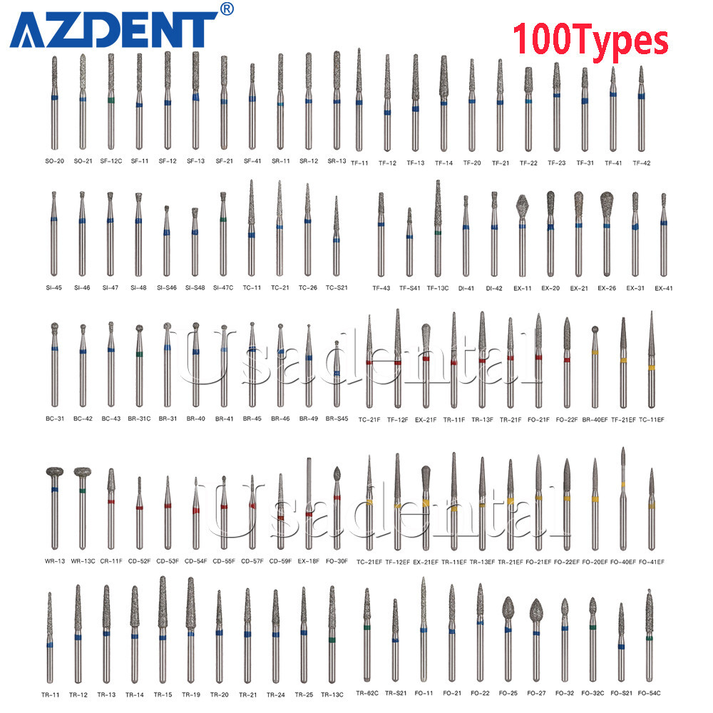 100 Pcs Dental Diamond Burs Drill for High Speed Handpiece-100 type
