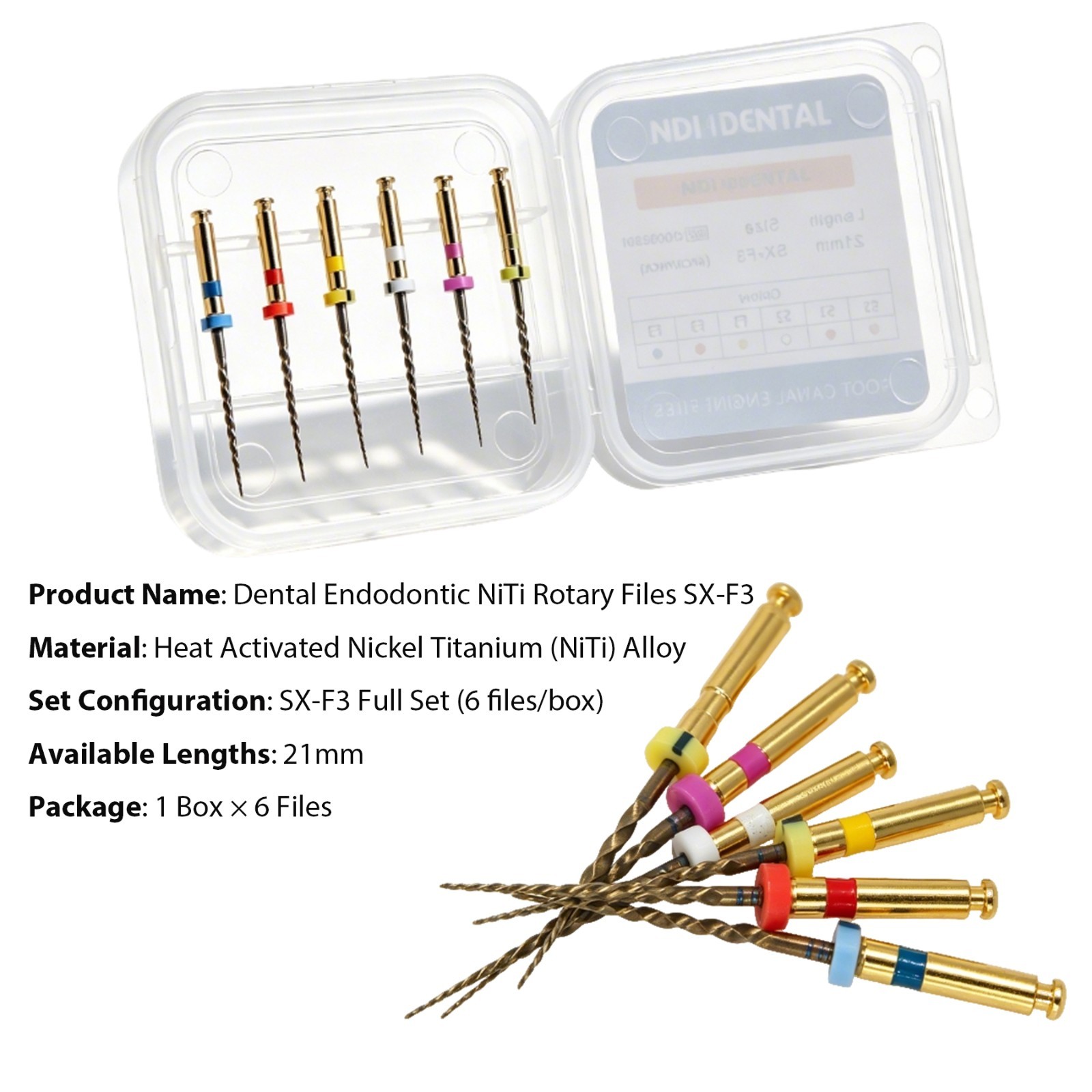 6Pcs Dental SX-F3 Heat Activated NiTi Rotary Files 21/25/28/31mm Endo Root Canal
