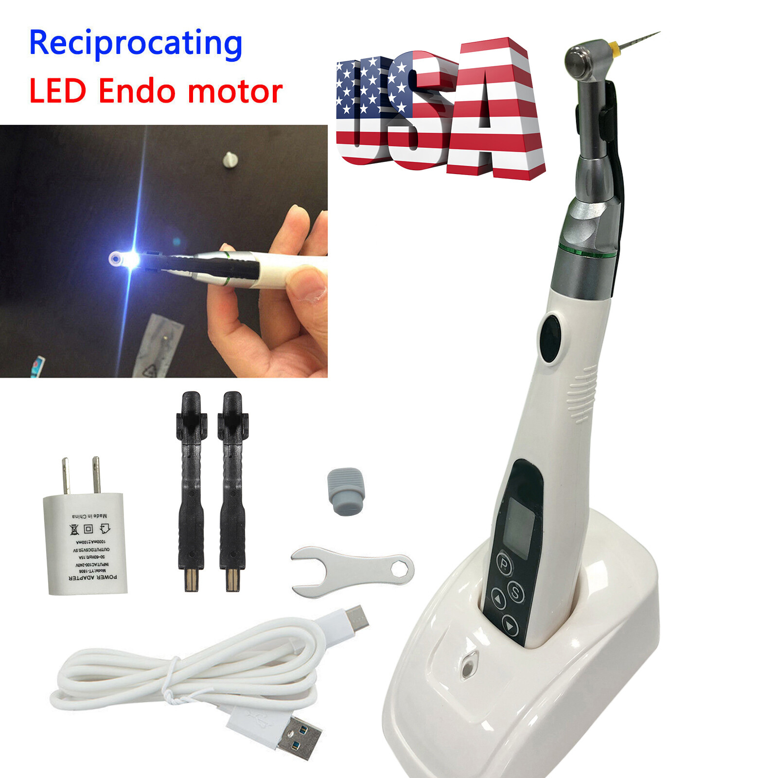 Dental LED Endo Motor Wireless 16:1 Contra Angle / 6x Niti Super Rotary Files to