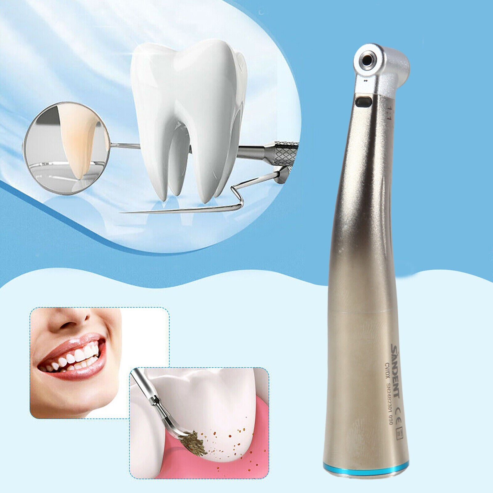 Dental LED Light Fiber Optic Contra Angle 1:1 Low Speed Handpiece DS USA