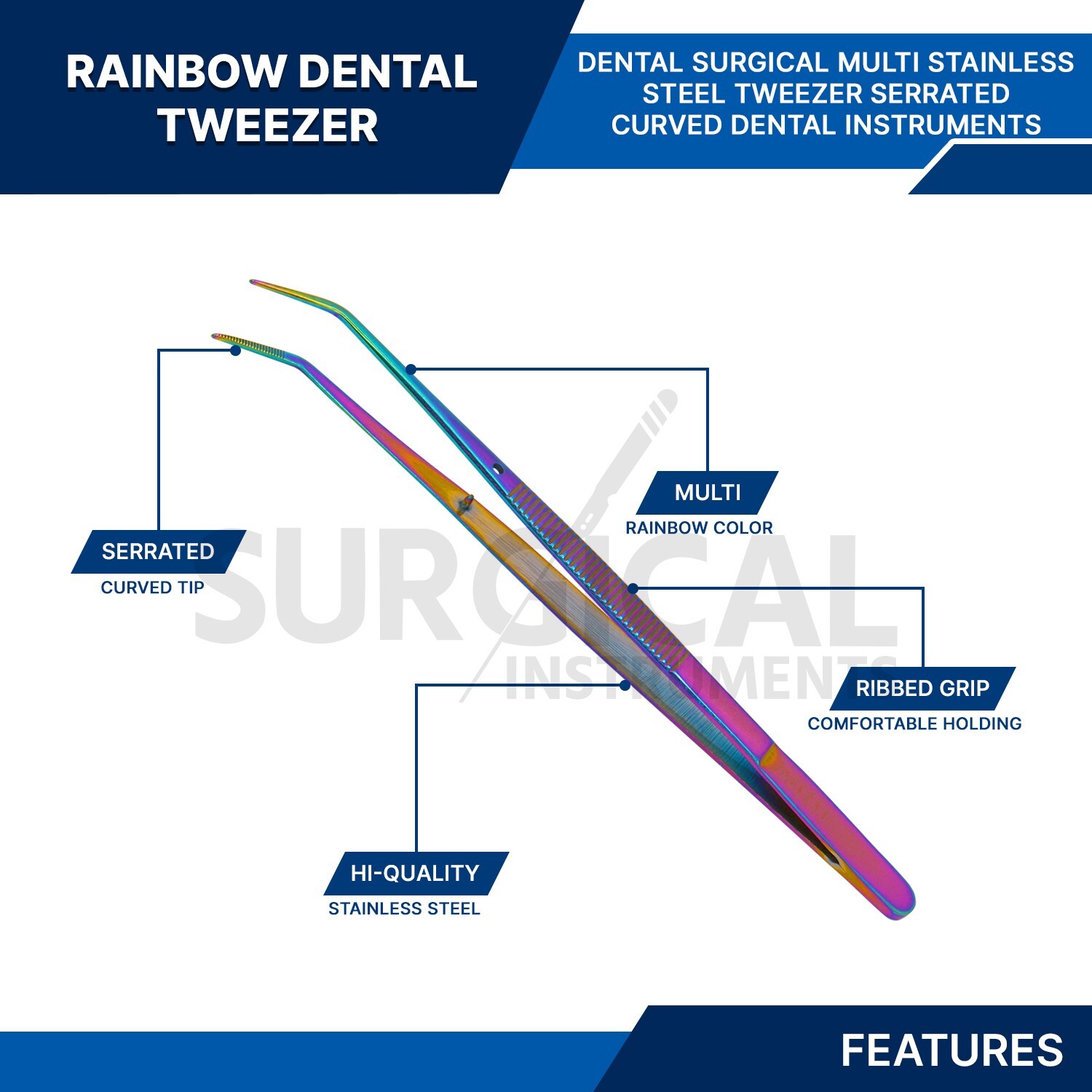 10 College/Cotton Dressing Pliers 6″ Titanium Rainbow Color Dental German Grade