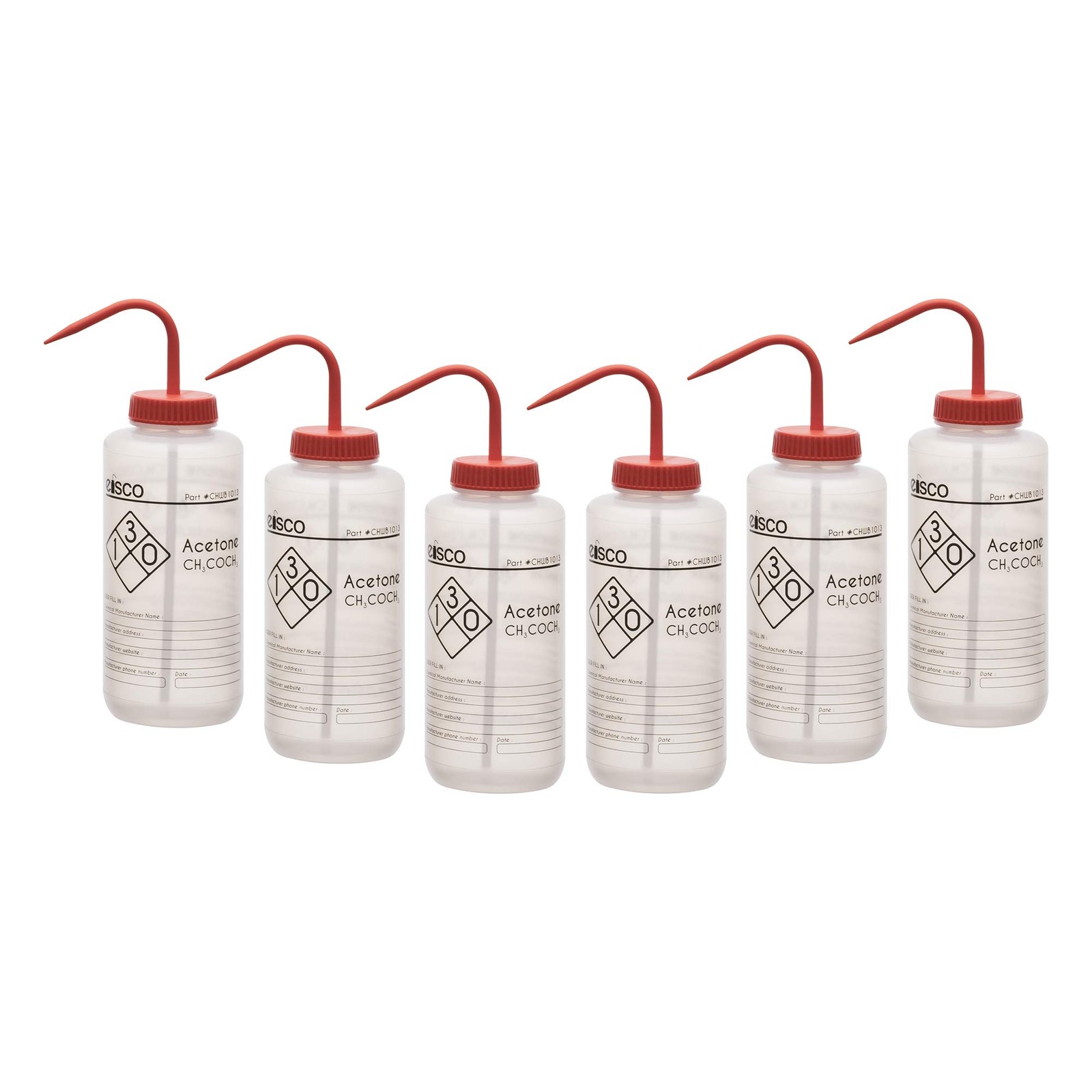 6PK Wash Bottles for Acetone, 1000ml – Labeled with Information & Safety Info…
