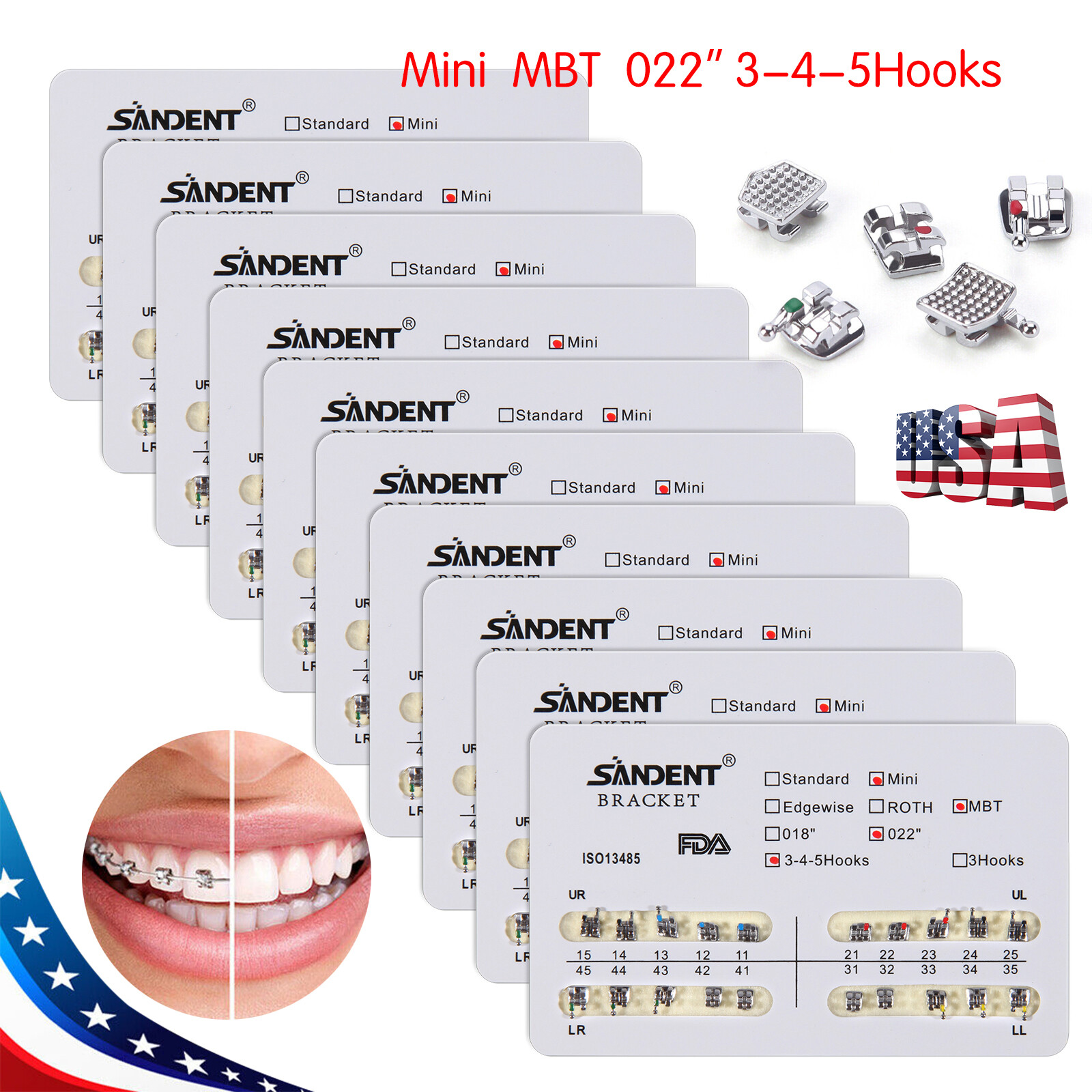 10-100Pack Orthodontic Dental Brackets Braces Mini Roth MBT.022 Slot Hooks 345/3