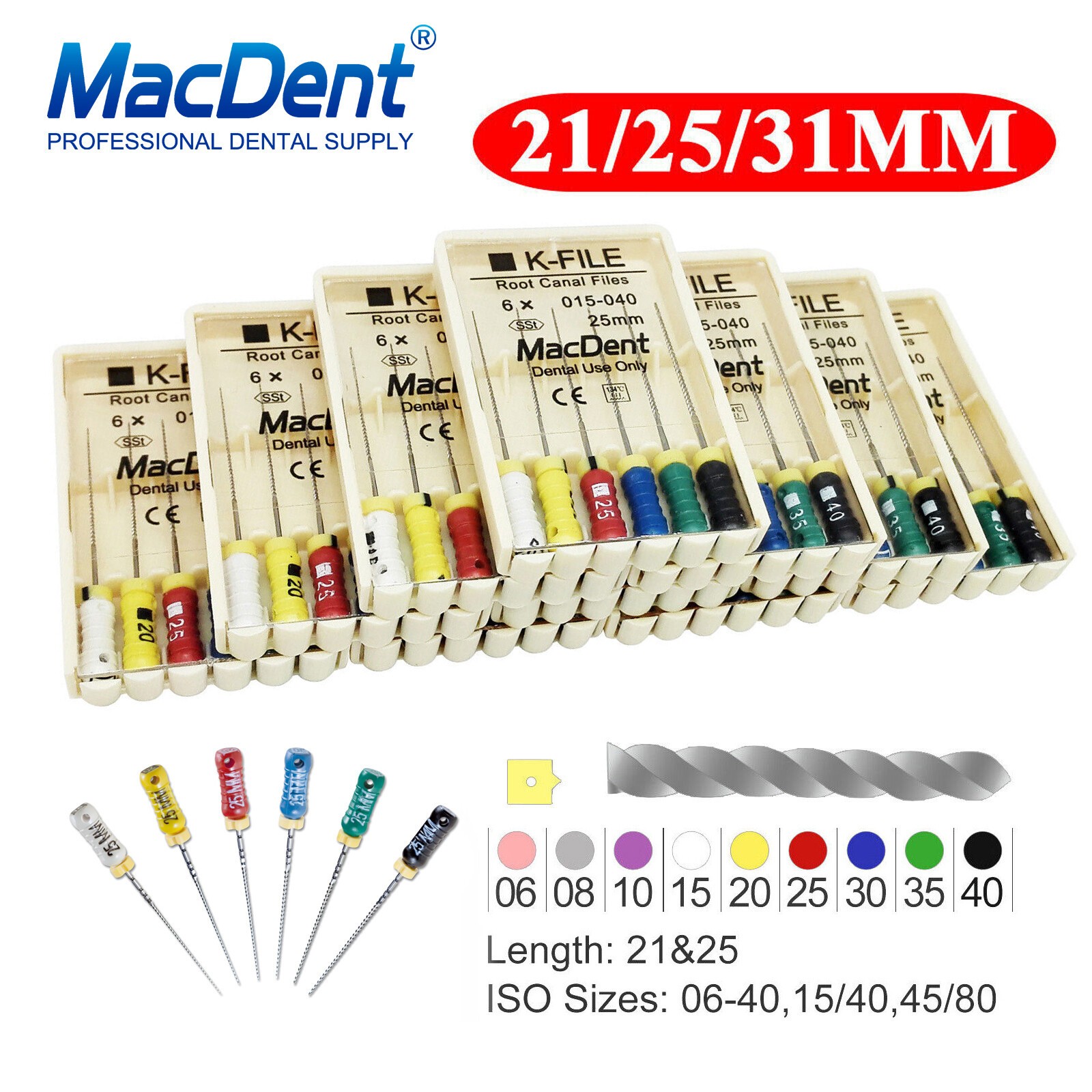 10 Packs Dental Endo Root Canal Files Hand Use K-Files Stainless Steel 21mm/25mm