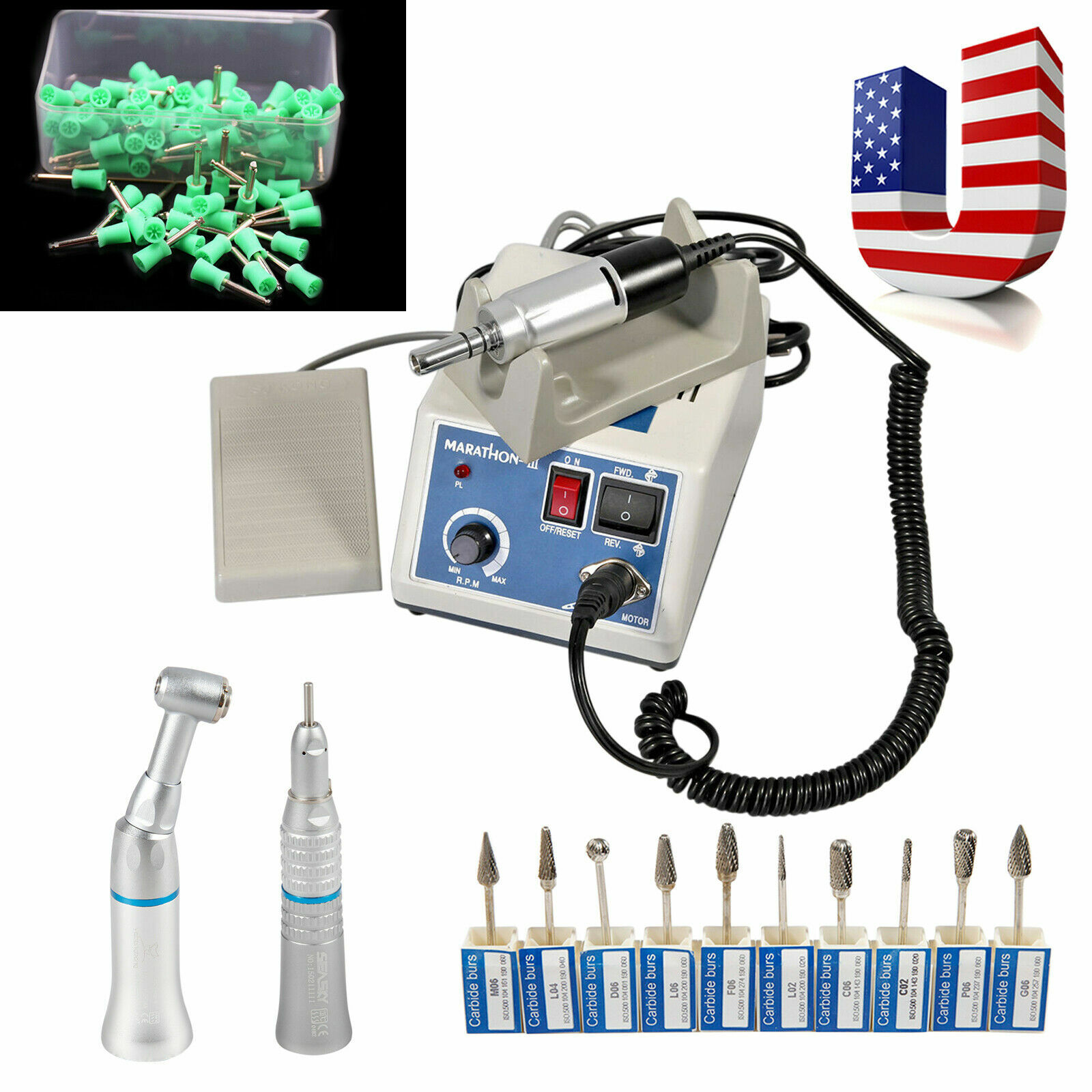 Dental Marathon Lab Electric Micromotor 35K RPM / Slow Handpiece Drill Burs Cups