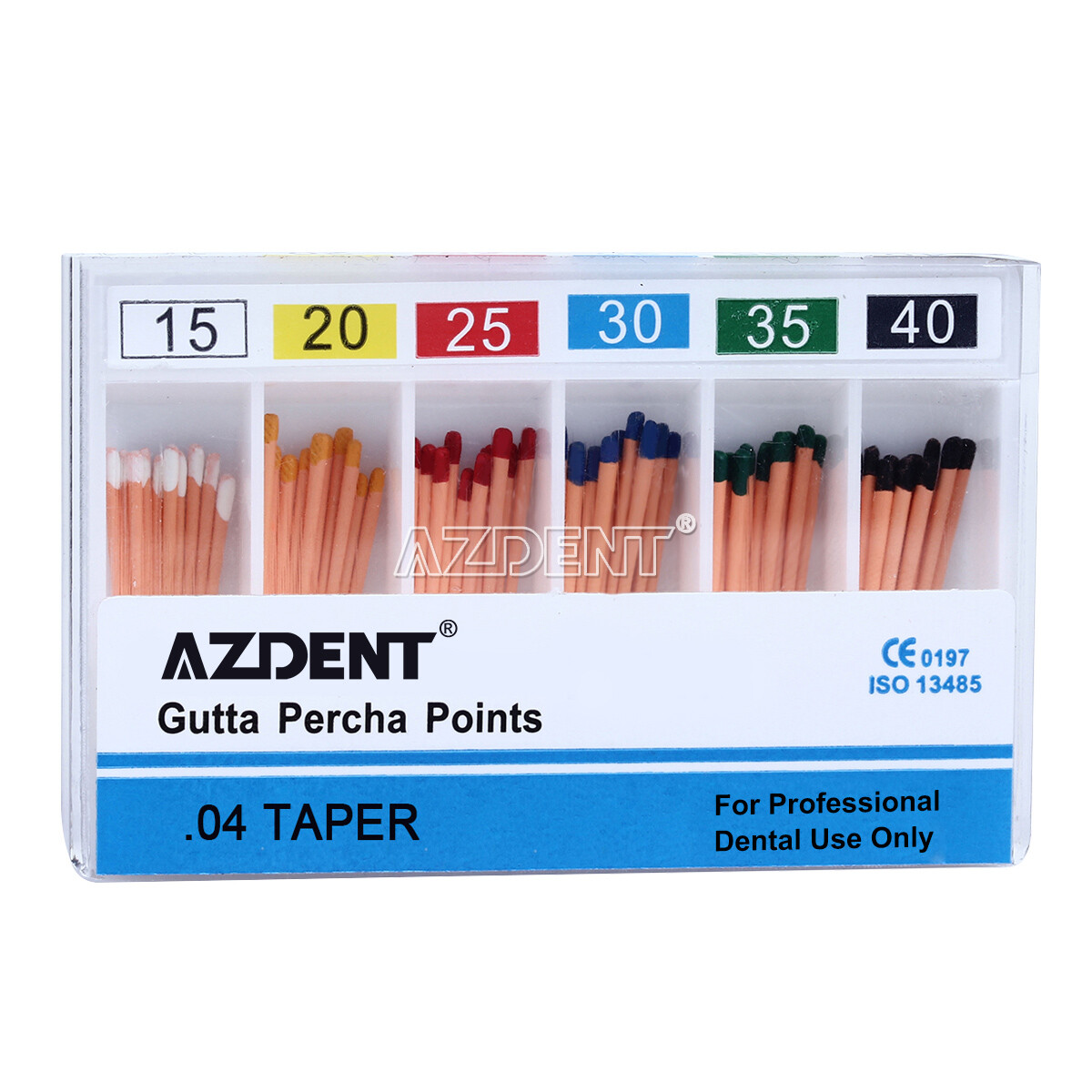 AZDENT Dental Endodontic Gutta Percha Points 0.04 Taper 15-40# 60pcs/pack