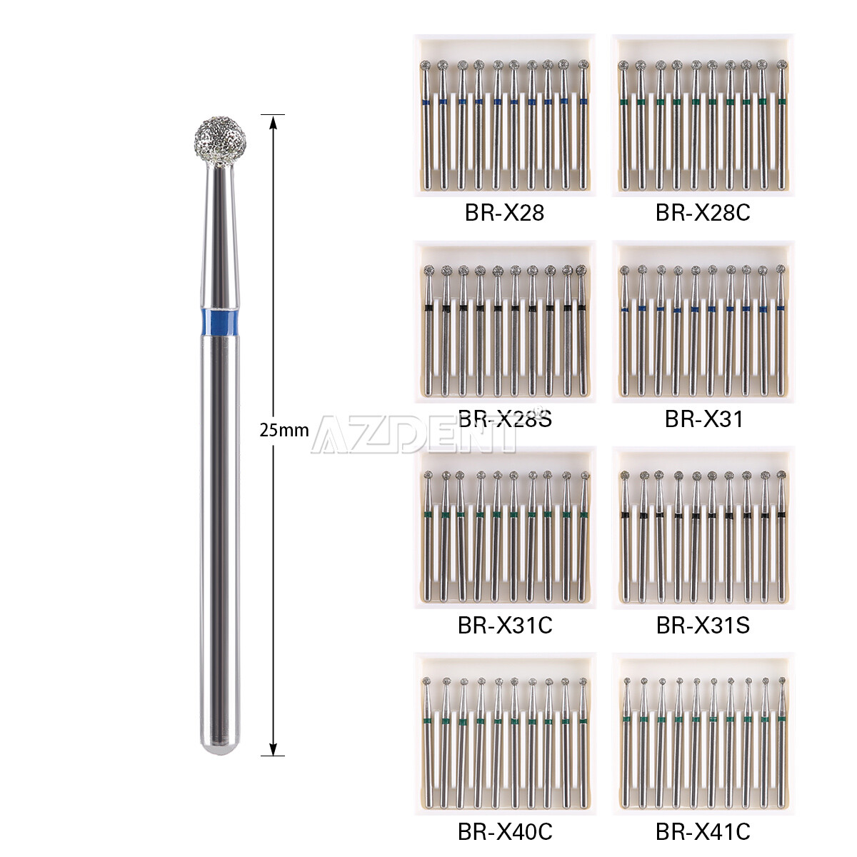 AZDENT Dental Diamond Round Burs For High Speed Handpiece Friction Grip 1.6mm