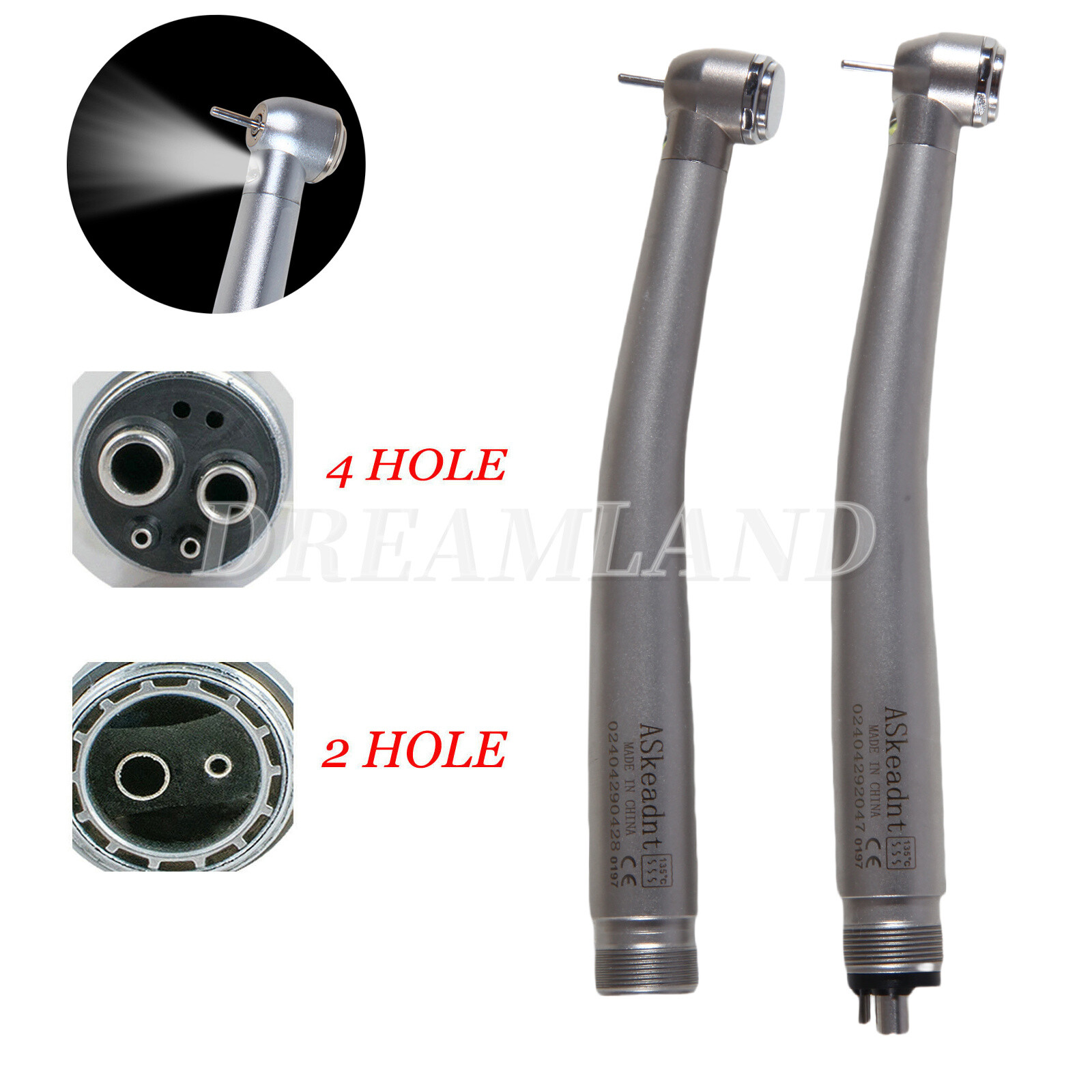 Dental (LED Optic E-generator) Denshine Handpiece High Speed Turbine 2/4Hole USA