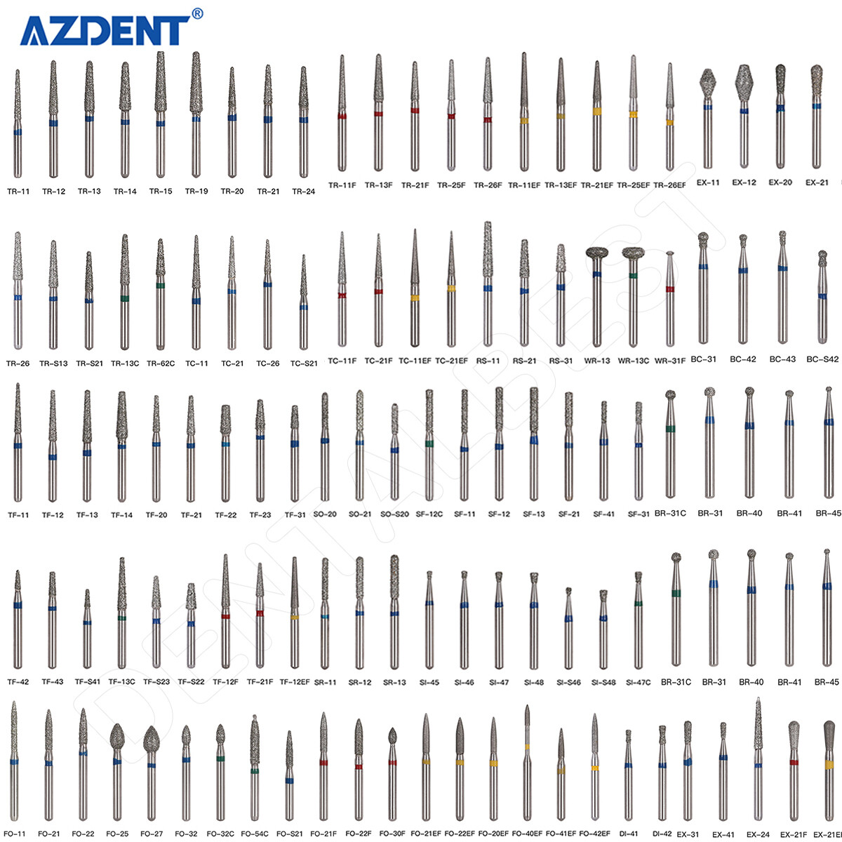 100pcs AZDENT Dental Diamond Burs For High Speed Handpiece Friction Grip 1.6mm
