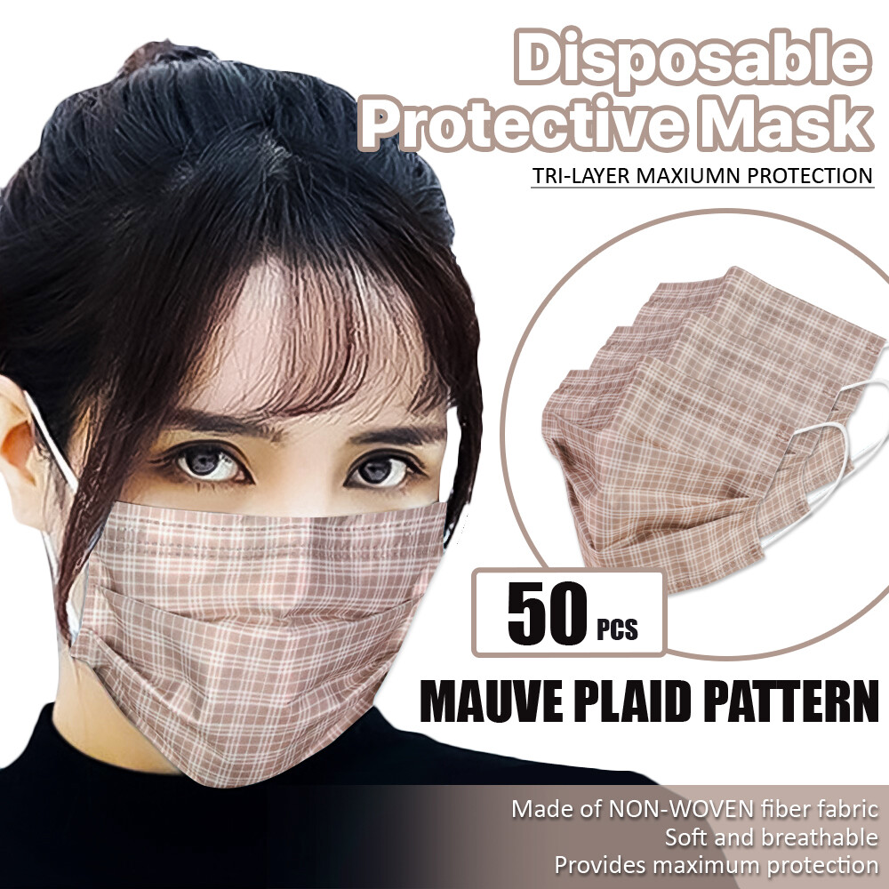 [50 Pcs] 3-Ply Stylish Disposable Face Masks Non-Medical Surgical Earloop Cover