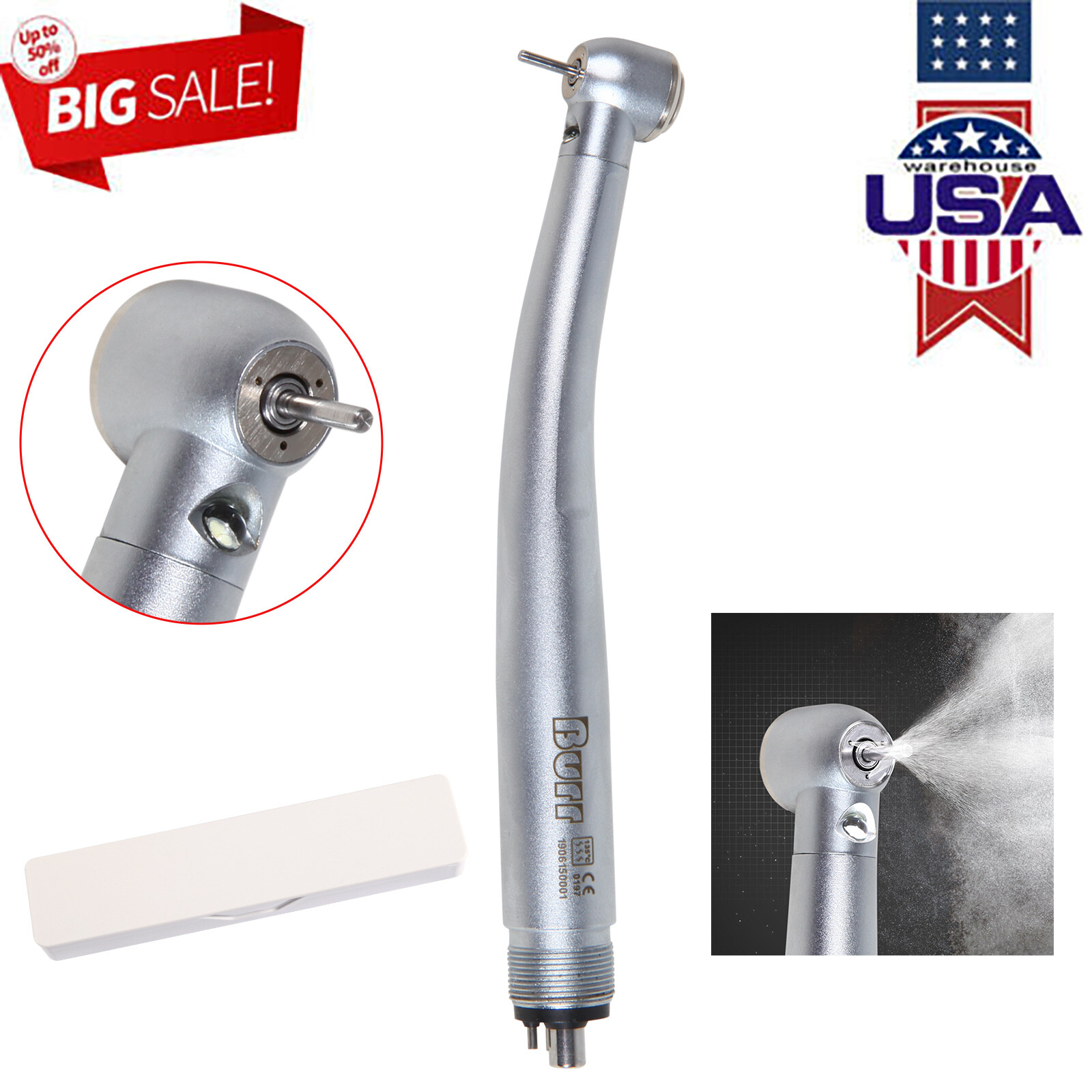 Pieza de mano LED turbina alta velocidad fibra óptica dental estilo NSK 4 Holes