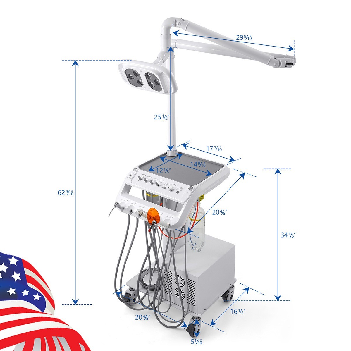 Portable Dental Delivery Unit Cart System Air Compressor 4H /17L/22L Sterilizer