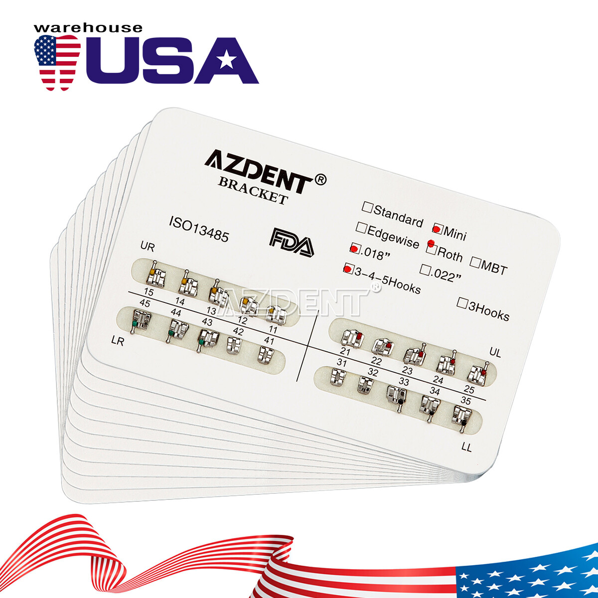 10 Kits AZDENT Dental Orthodontic Metal Bracket Braces Mini Roth .018 Hooks 345