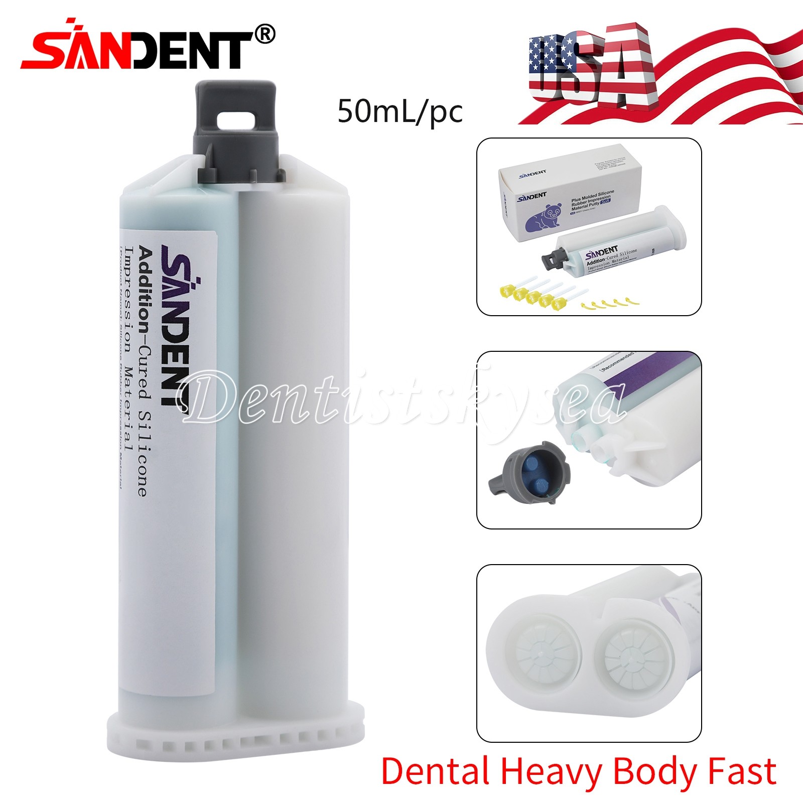 30Packs Heavy Body Fast Set Dental Impression Material 50mL Cartridge Tips