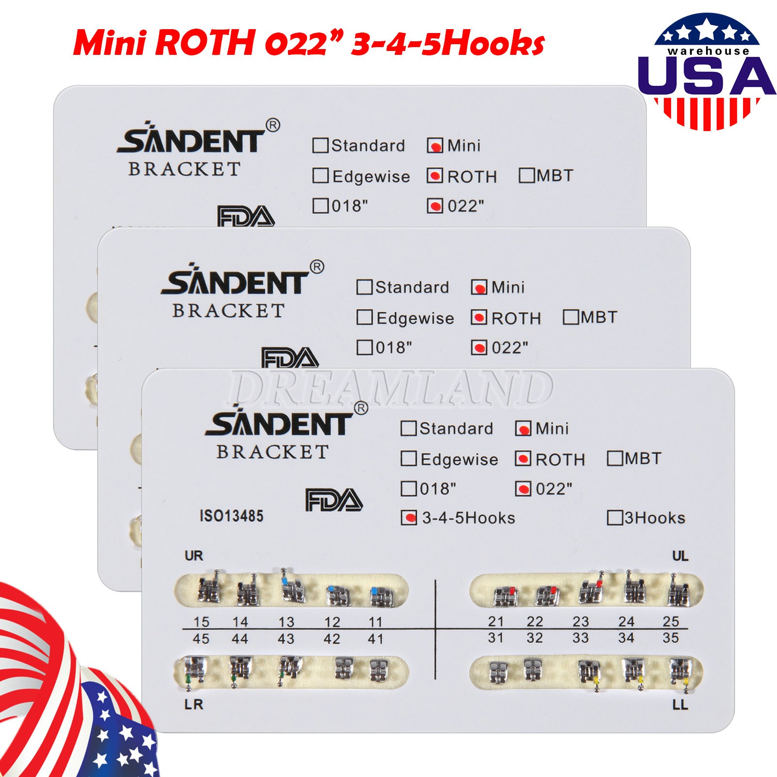 10 Kit Dental Orthodontic Metal Brackets Braces Mini Roth Slot.022 3-4-5 Hooks H